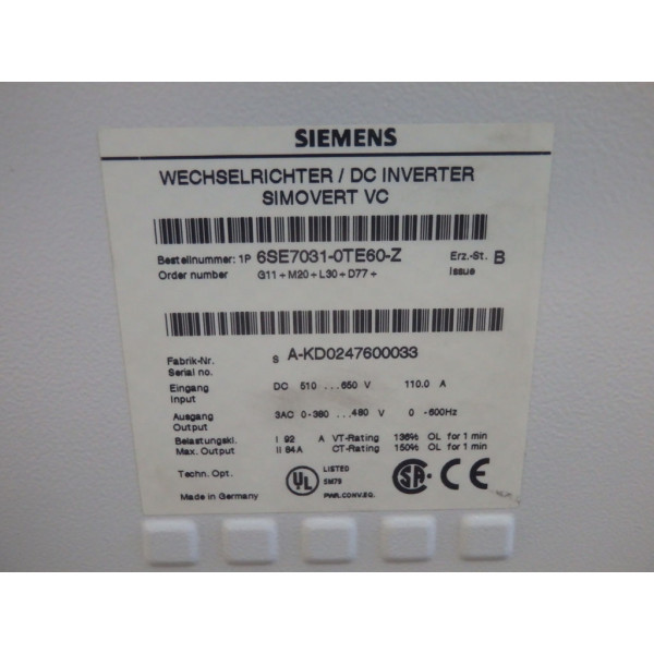 SIEMENS 6SE7031-0TE60-Z