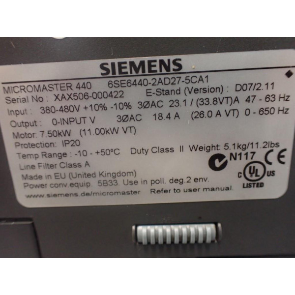 SIEMENS 6SE6440-2AD27-5CA1