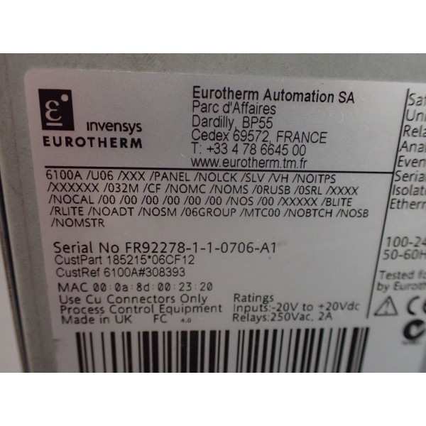 EUROTHERM 6100A/U06/XXX/PANEL/NOLCK/SLV/VH/NOITPS/XXXXXX/032M.....