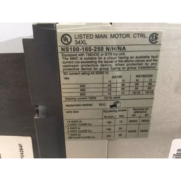 SCHNEIDER  NS100-160-250N/H/NA  4 POLES