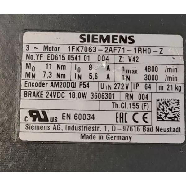 SIEMENS 1FK7063-2AF71-1RH0-Z