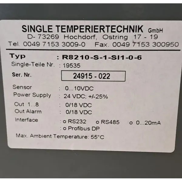 SINGLE TEMPERIERTECHNIK R8210-S-1-SI1-0-6
