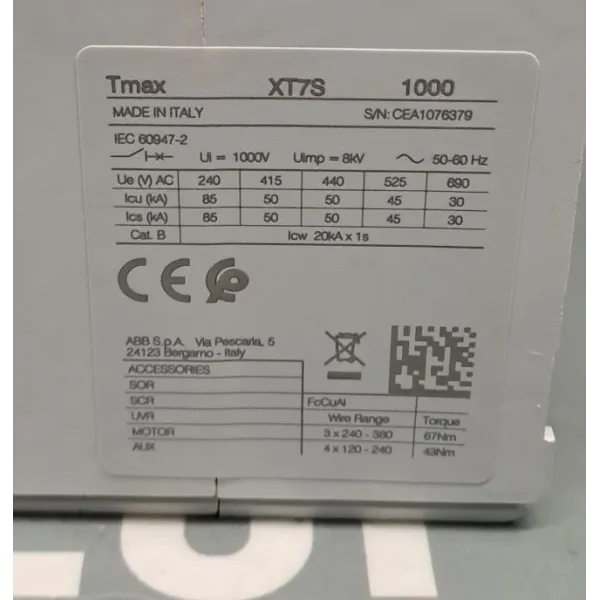 ABB SACE TMAX XT7 S 1000